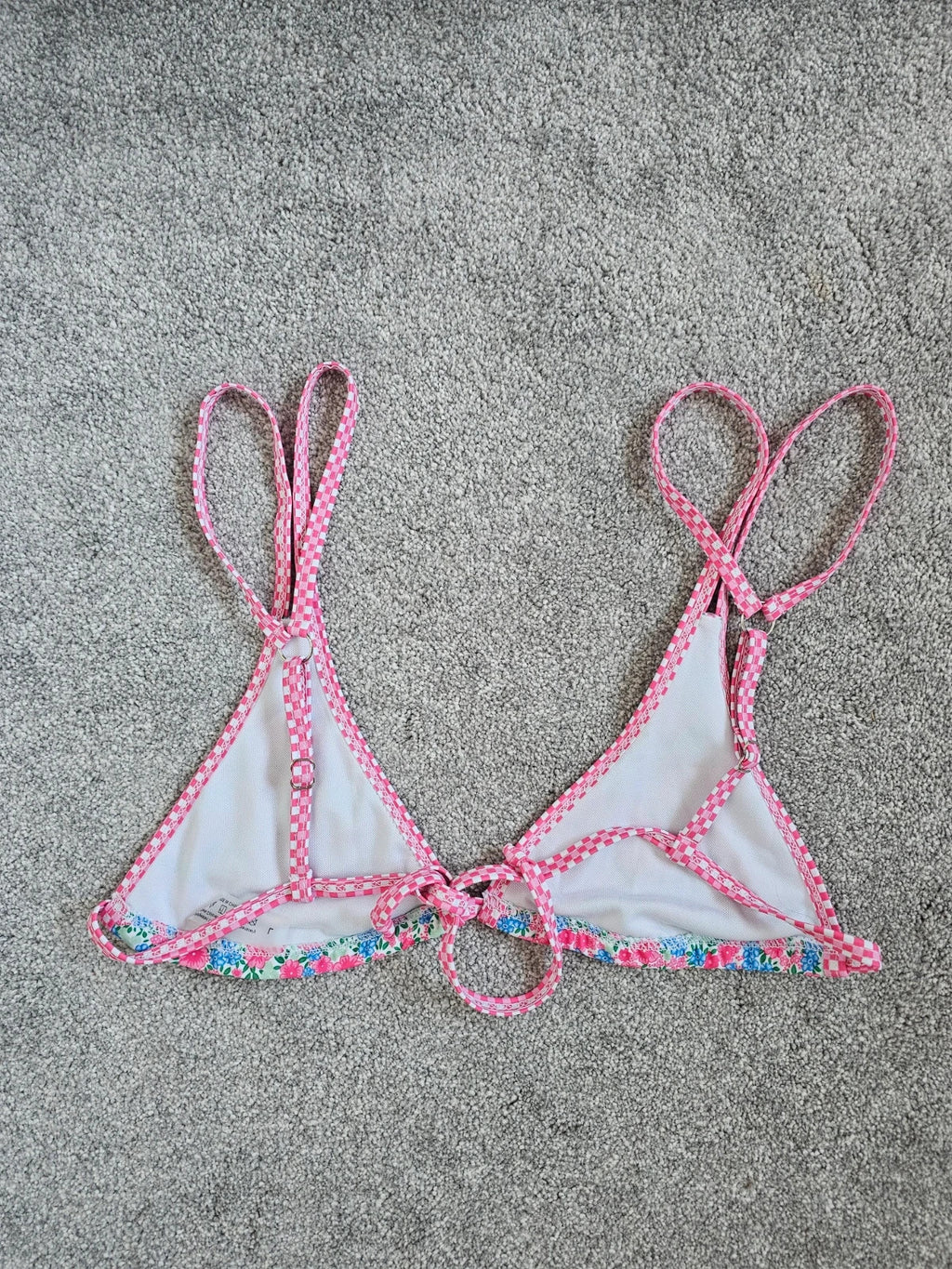 Shein women floral print triangle bikini top thong bottom swimsuit swimwear pink/blue L/12