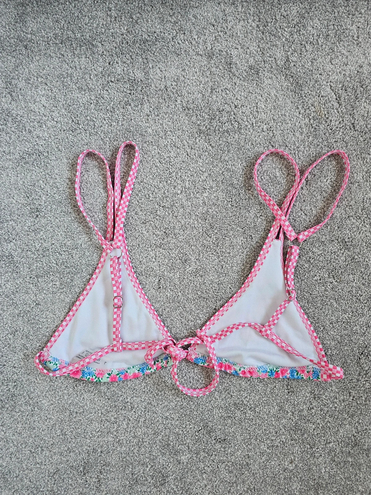 Shein women floral print triangle bikini top thong bottom swimsuit swimwear pink/blue L/12