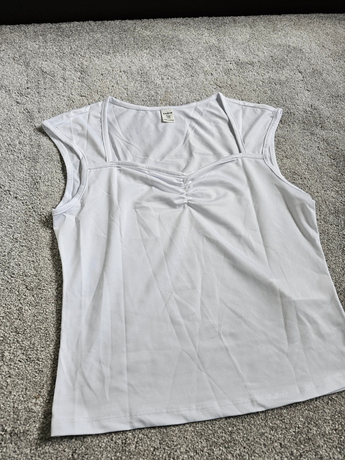 Shein teen girls 15y white sleeveless top square neck draped bust detail casual