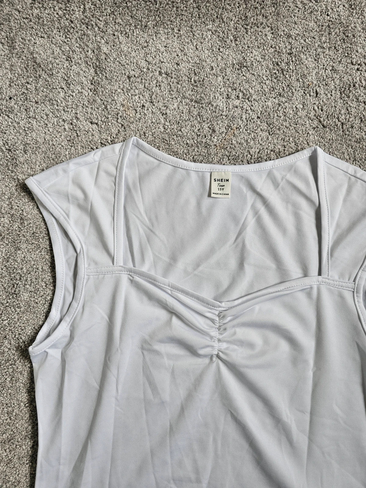 Shein teen girls 15y white sleeveless top square neck draped bust detail casual