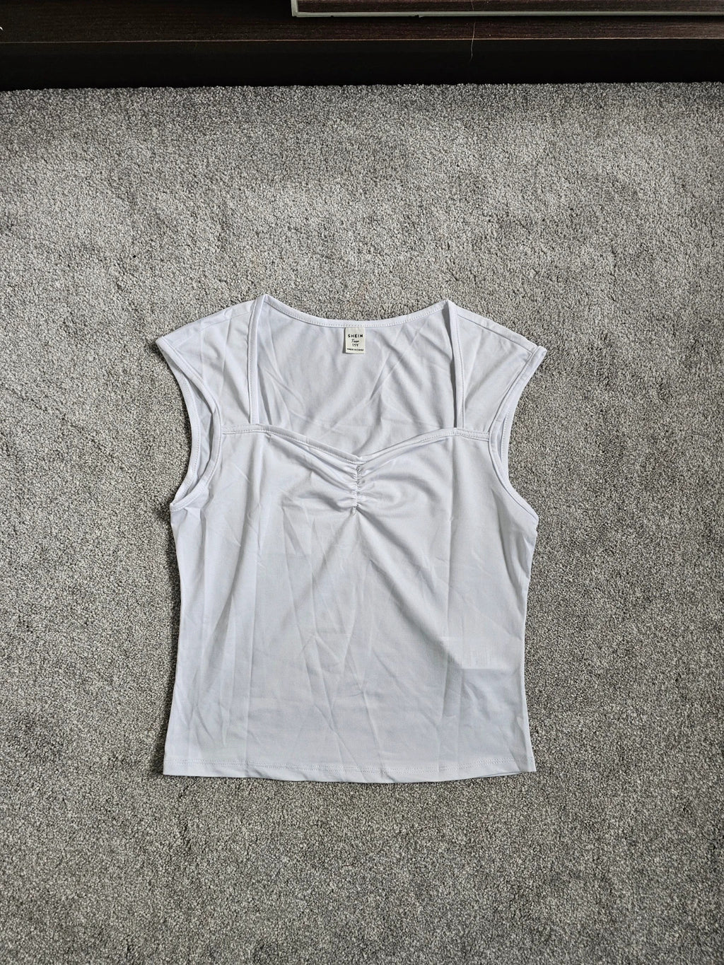 Shein teen girls 15y white sleeveless top square neck draped bust detail casual