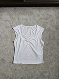 Shein teen girls 15y white sleeveless top square neck draped bust detail casual