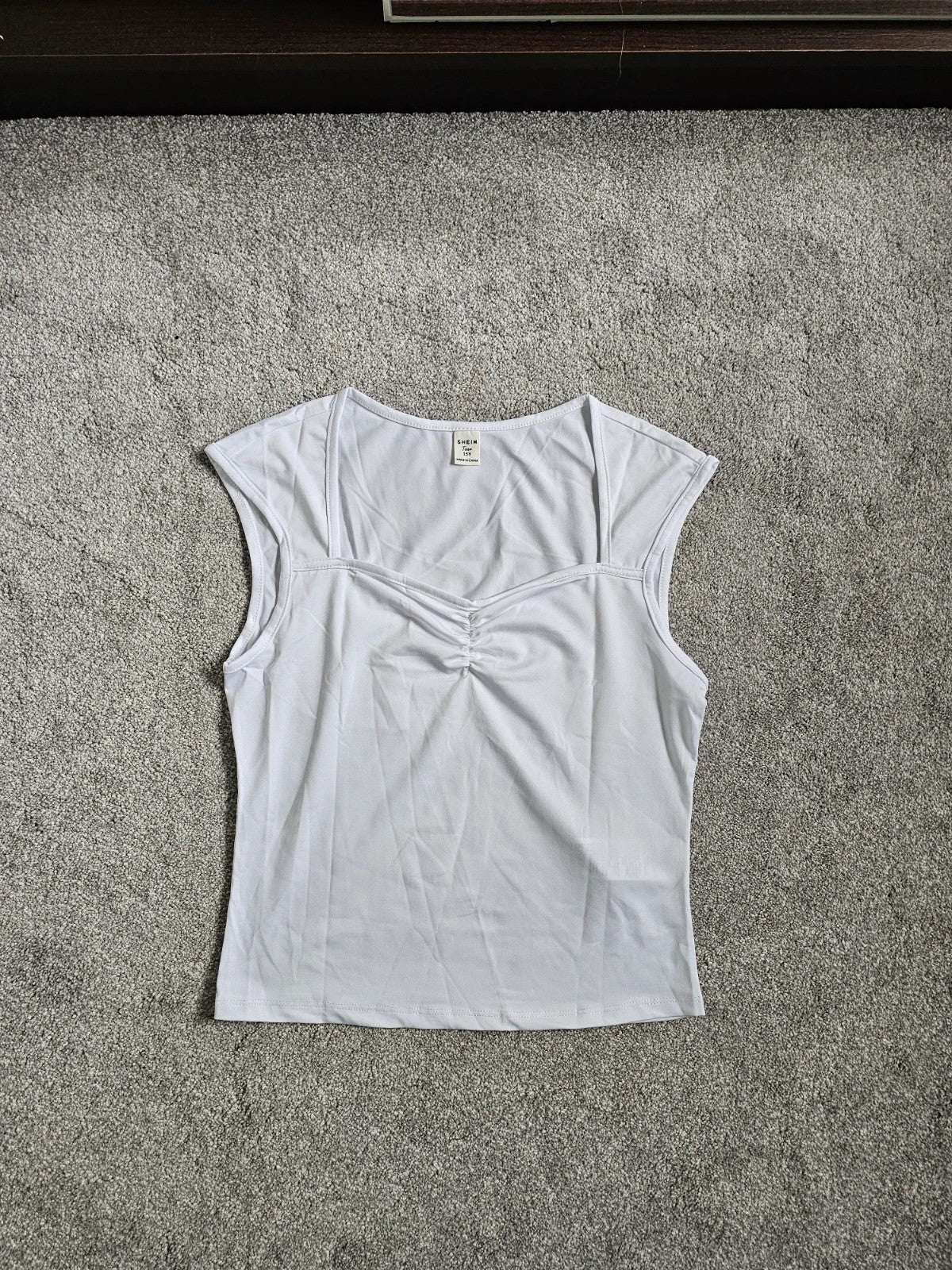 Shein teen girls 15y white sleeveless top square neck draped bust detail casual