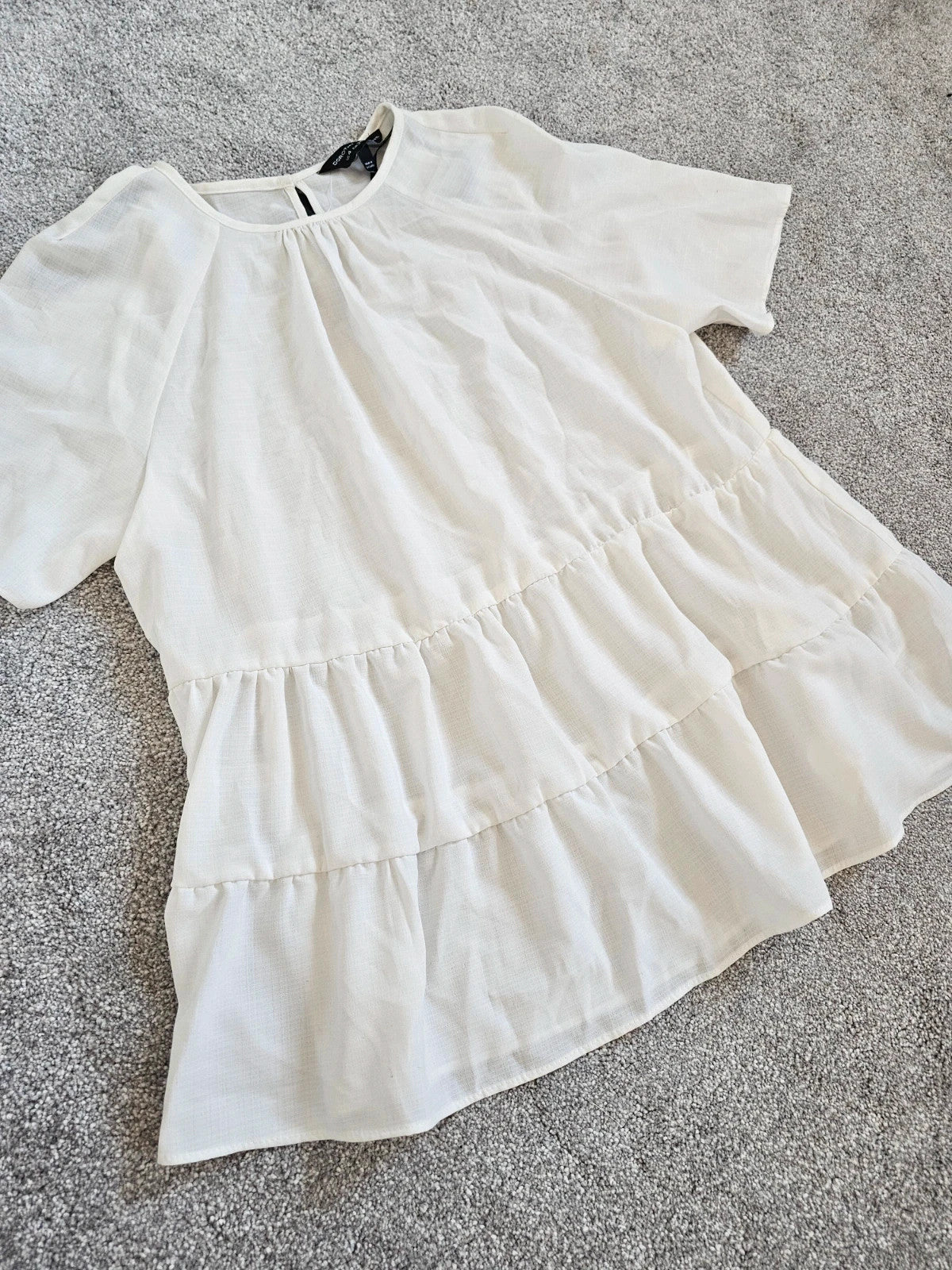 Dorothy Perkins tiered smock short sleeve top women cut out back lightweight shirt white S/8