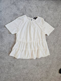 Dorothy Perkins tiered smock short sleeve top women cut out back lightweight shirt white S/8