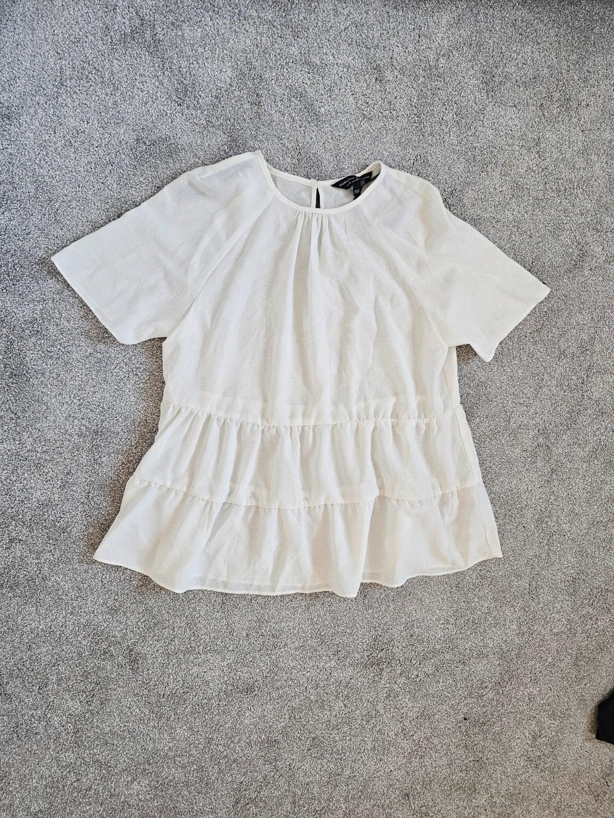 Dorothy Perkins tiered smock short sleeve top women cut out back lightweight shirt white S/8