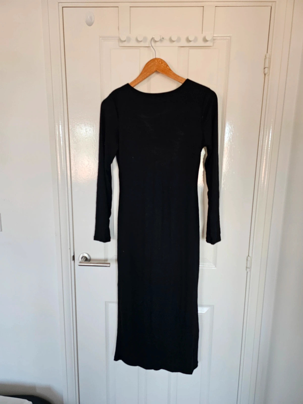 Mooslover rib long sleeve shapewear midi dress women built-in bra bodycon viscose black XL/14