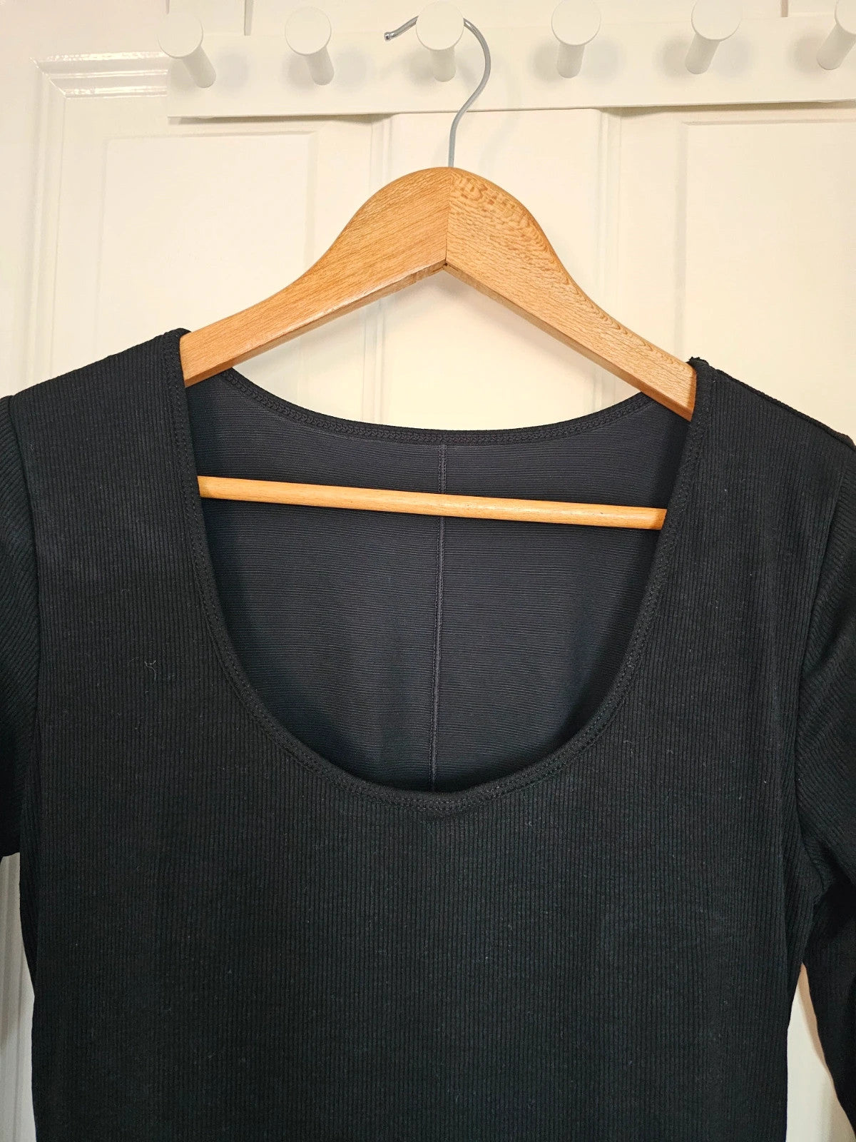 Mooslover rib long sleeve shapewear midi dress women built-in bra bodycon viscose black XL/14