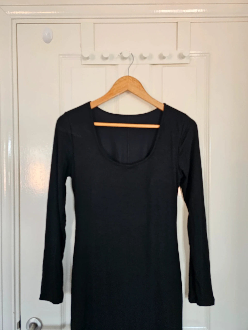 Mooslover rib long sleeve shapewear midi dress women built-in bra bodycon viscose black XL/14