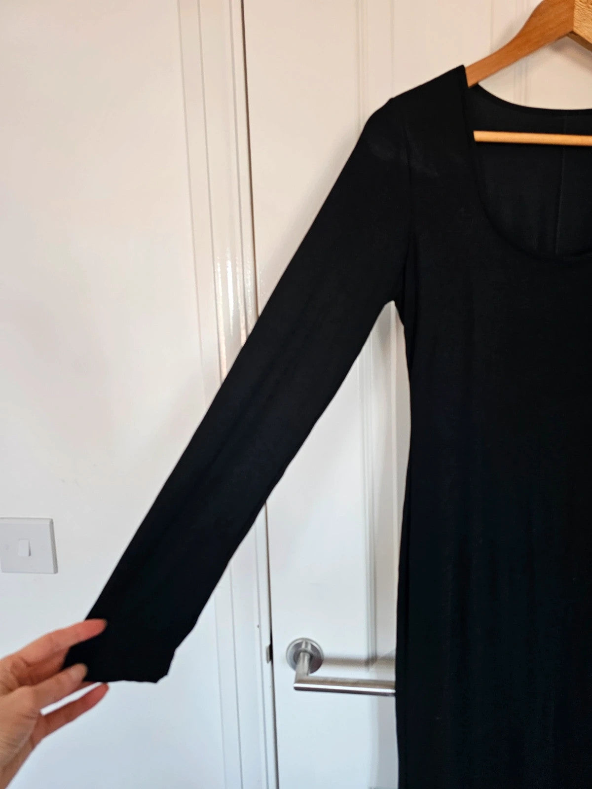 Mooslover rib long sleeve shapewear midi dress women built-in bra bodycon viscose black XL/14