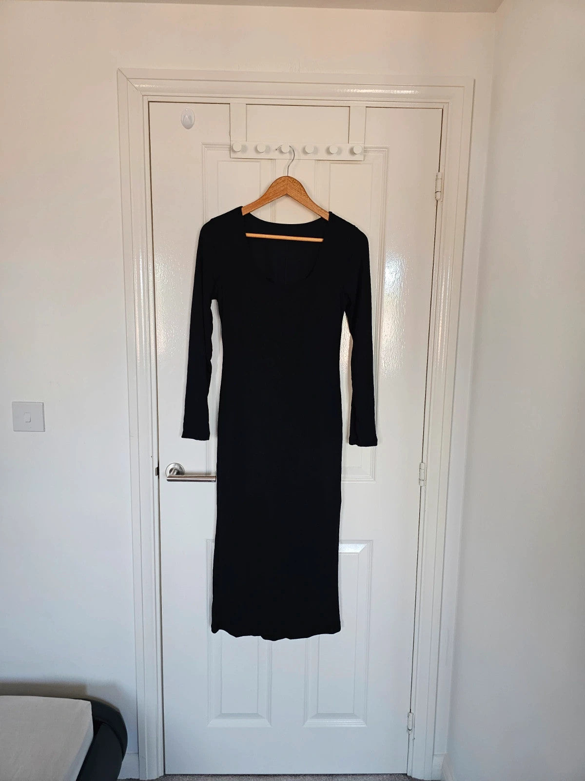Mooslover rib long sleeve shapewear midi dress women built-in bra bodycon viscose black XL/14