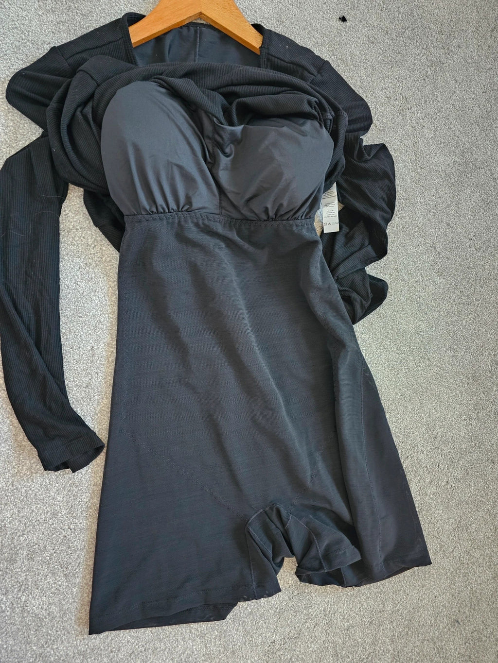 Mooslover rib long sleeve shapewear midi dress women built-in bra bodycon viscose black XL/14