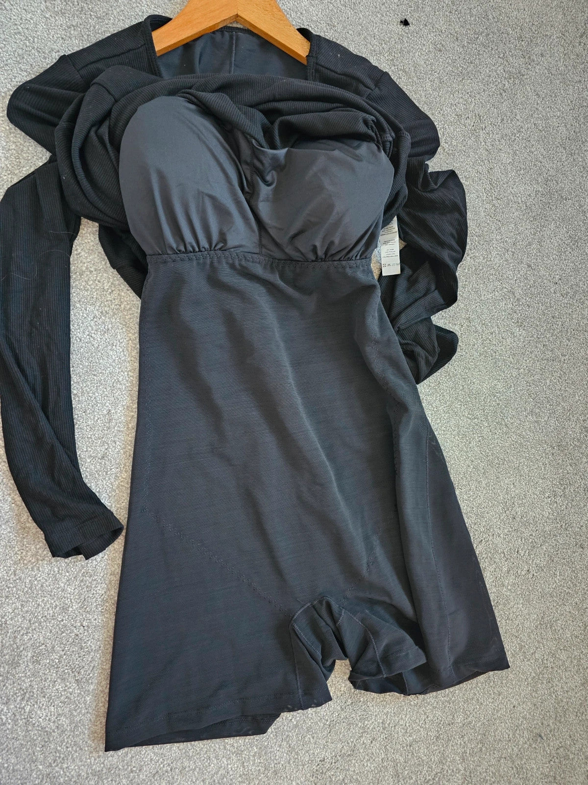 Mooslover rib long sleeve shapewear midi dress women built-in bra bodycon viscose black XL/14