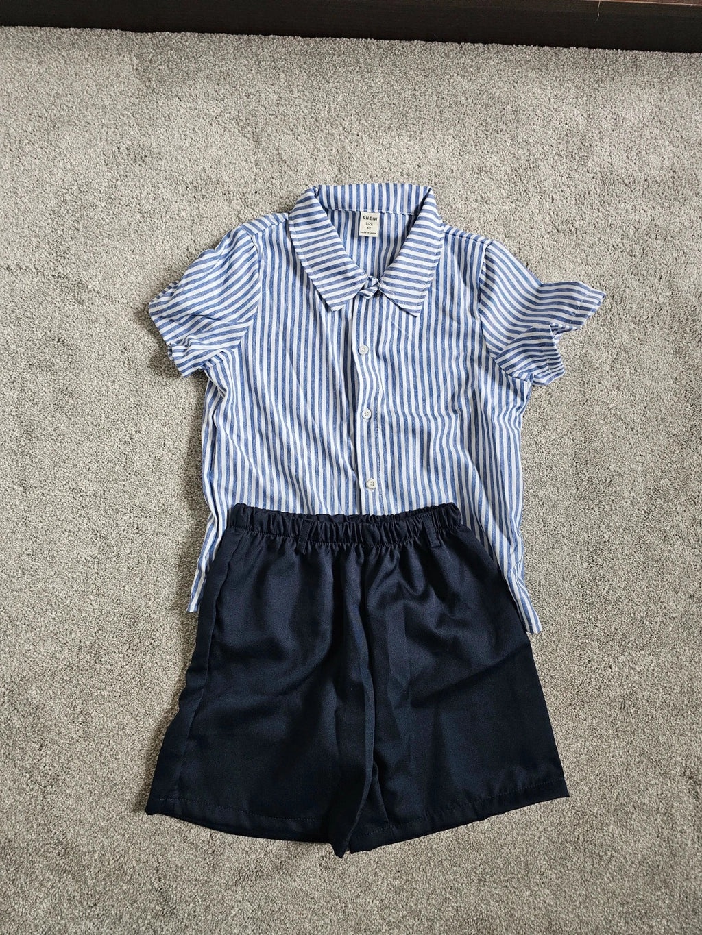 Shein kids boys 6y short sleeve striped shirt & shorts elastic waist set white/navy weeding occasion