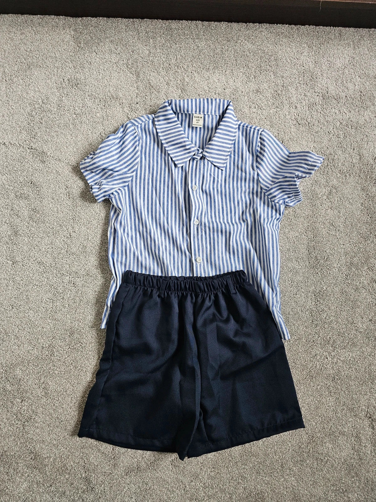 Shein kids boys 6y short sleeve striped shirt & shorts elastic waist set white/navy weeding occasion