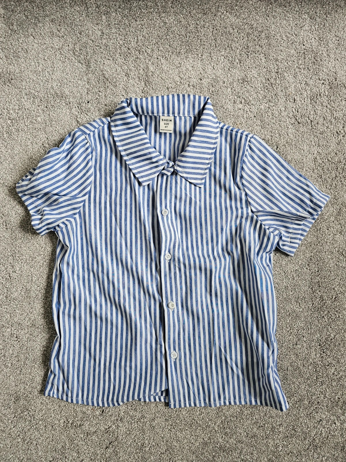Shein kids boys 6y short sleeve striped shirt & shorts elastic waist set white/navy weeding occasion