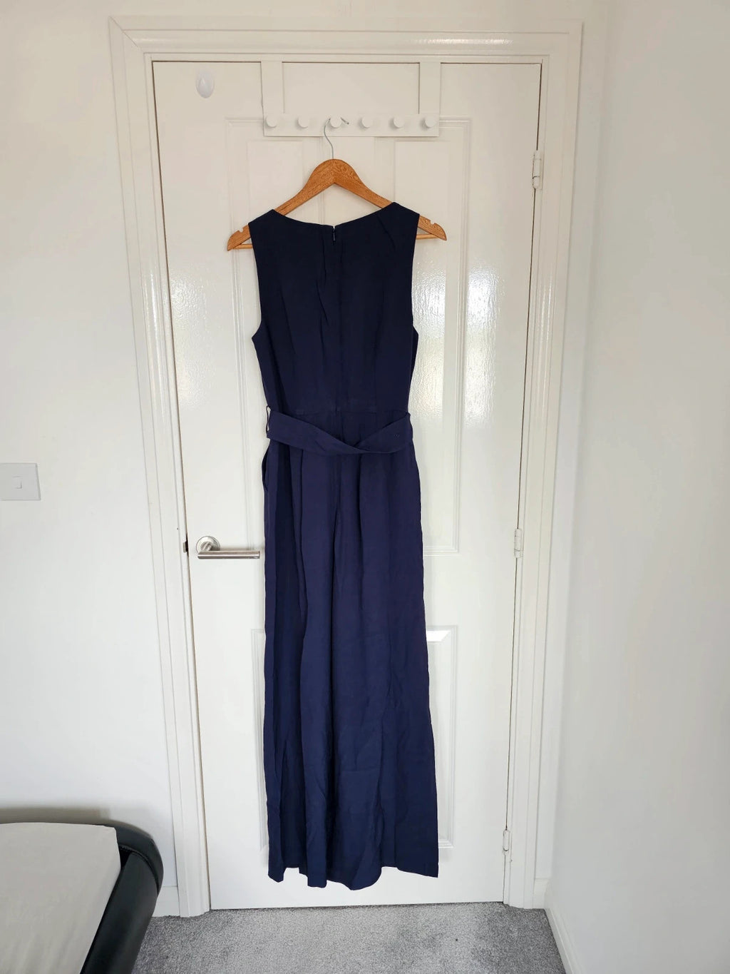 Boden gwen slash neck jumpsuit women sleeveless wide straight leg belted viscose regular navy L/12