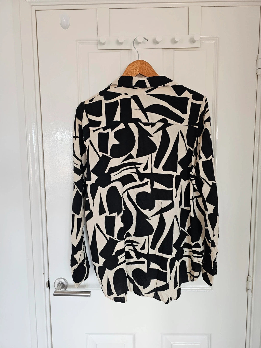 River Island viscose abstract print shirt long sleeve blouse buttons black beige 2XL/16