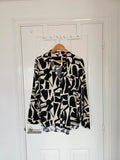 River Island viscose abstract print shirt long sleeve blouse buttons black beige 2XL/16