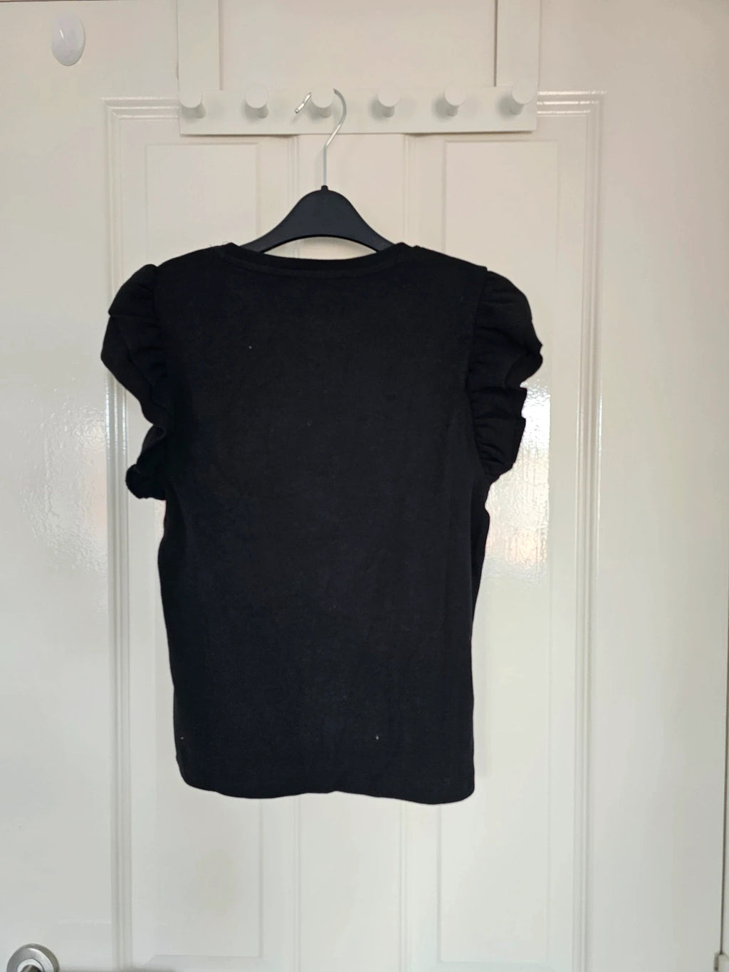 New Look rib frill short sleeve top women cotton crew neck casual black L/12