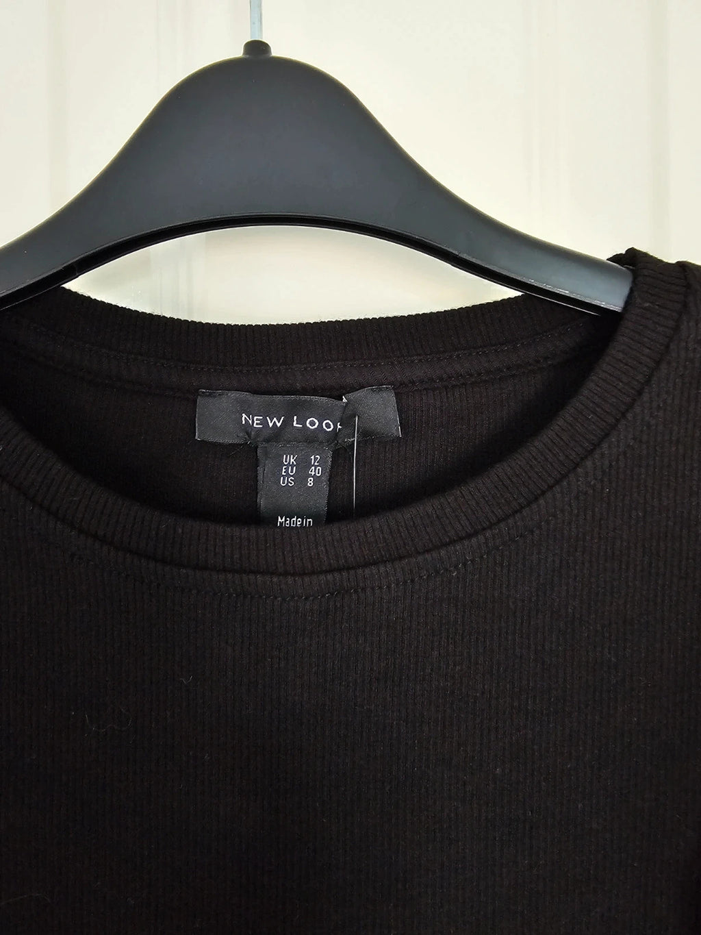New Look rib frill short sleeve top women cotton crew neck casual black L/12