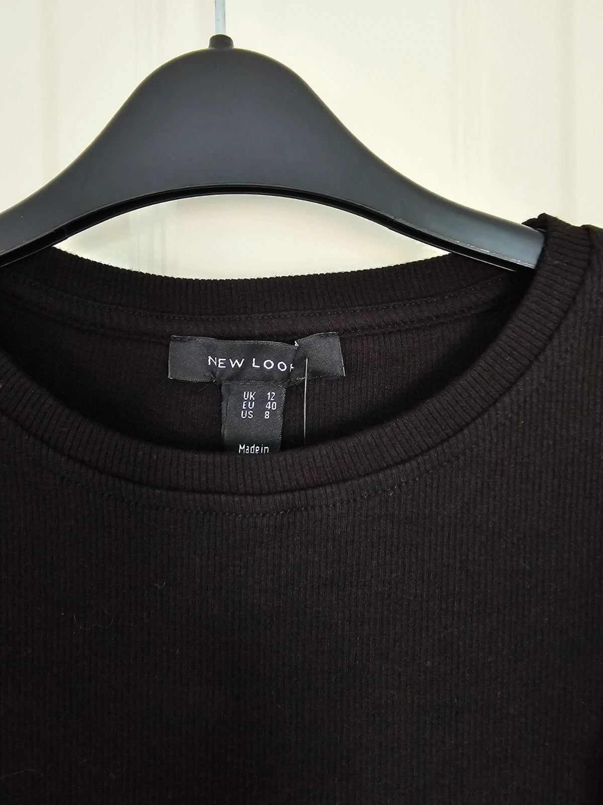 New Look rib frill short sleeve top women cotton crew neck casual black L/12