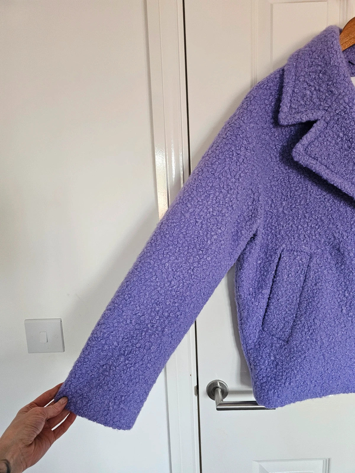 Monki boucle jacket women double breasted buttons coat casual purple XS/6