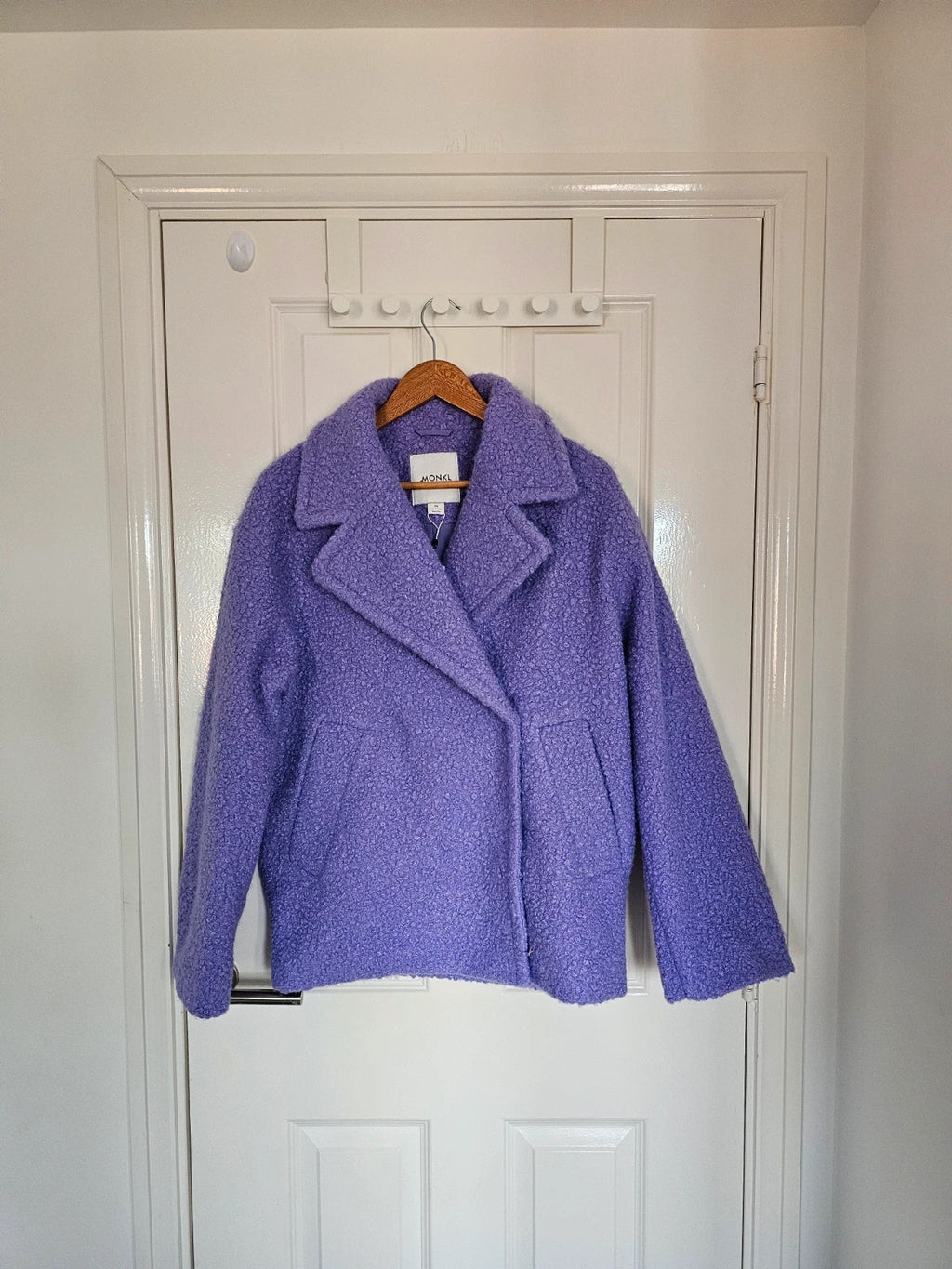 Monki boucle jacket women double breasted buttons coat casual purple XS/6