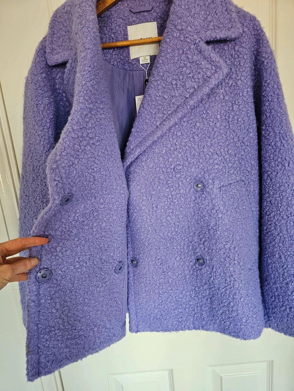 Monki boucle jacket women double breasted buttons coat casual purple XS/6