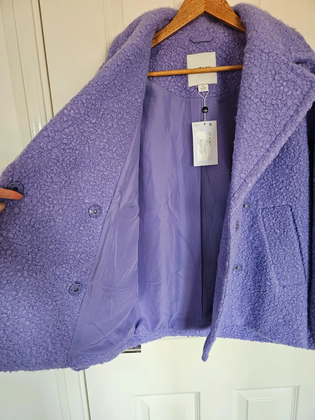 Monki boucle jacket women double breasted buttons coat casual purple XS/6