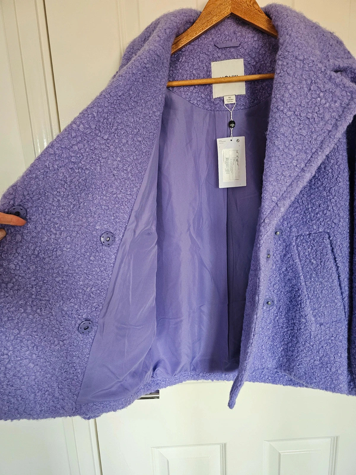 Monki boucle jacket women double breasted buttons coat casual purple XS/6