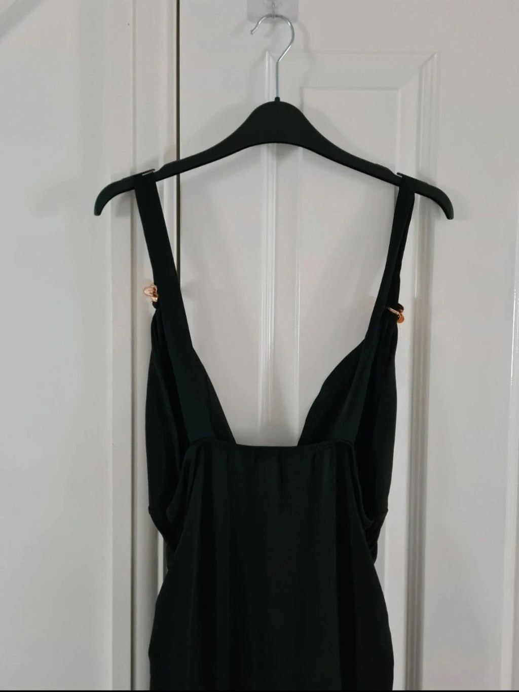 Shein curve women mini black swim dress V-neck one piece swimsuit metal detail straps 2XL/16