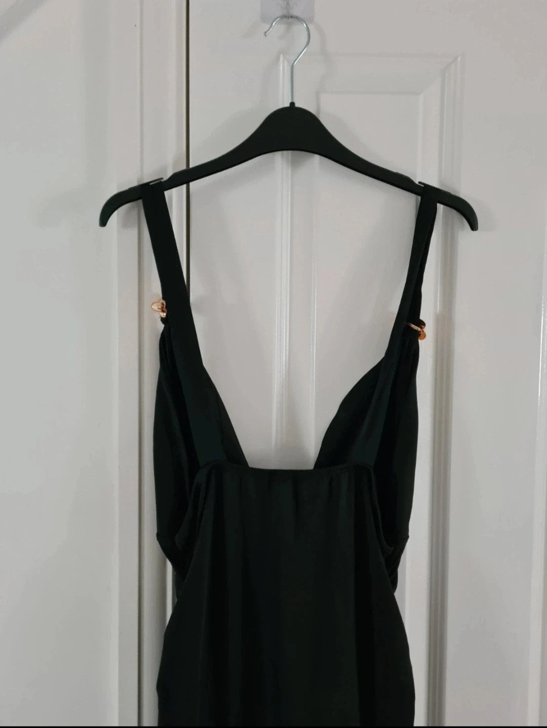 Shein curve women mini black swim dress V-neck one piece swimsuit metal detail straps 2XL/16
