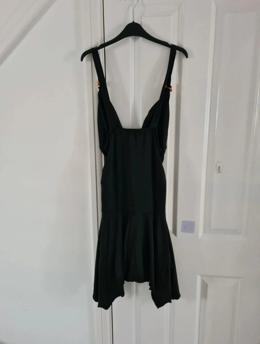 Shein curve women mini black swim dress V-neck one piece swimsuit metal detail straps 2XL/16