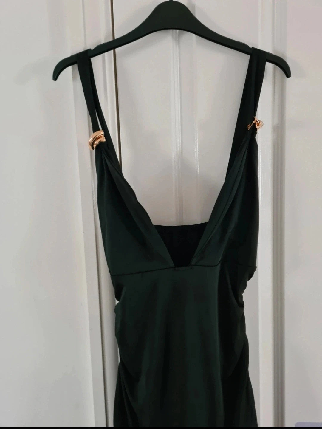 Shein curve women mini black swim dress V-neck one piece swimsuit metal detail straps 2XL/16