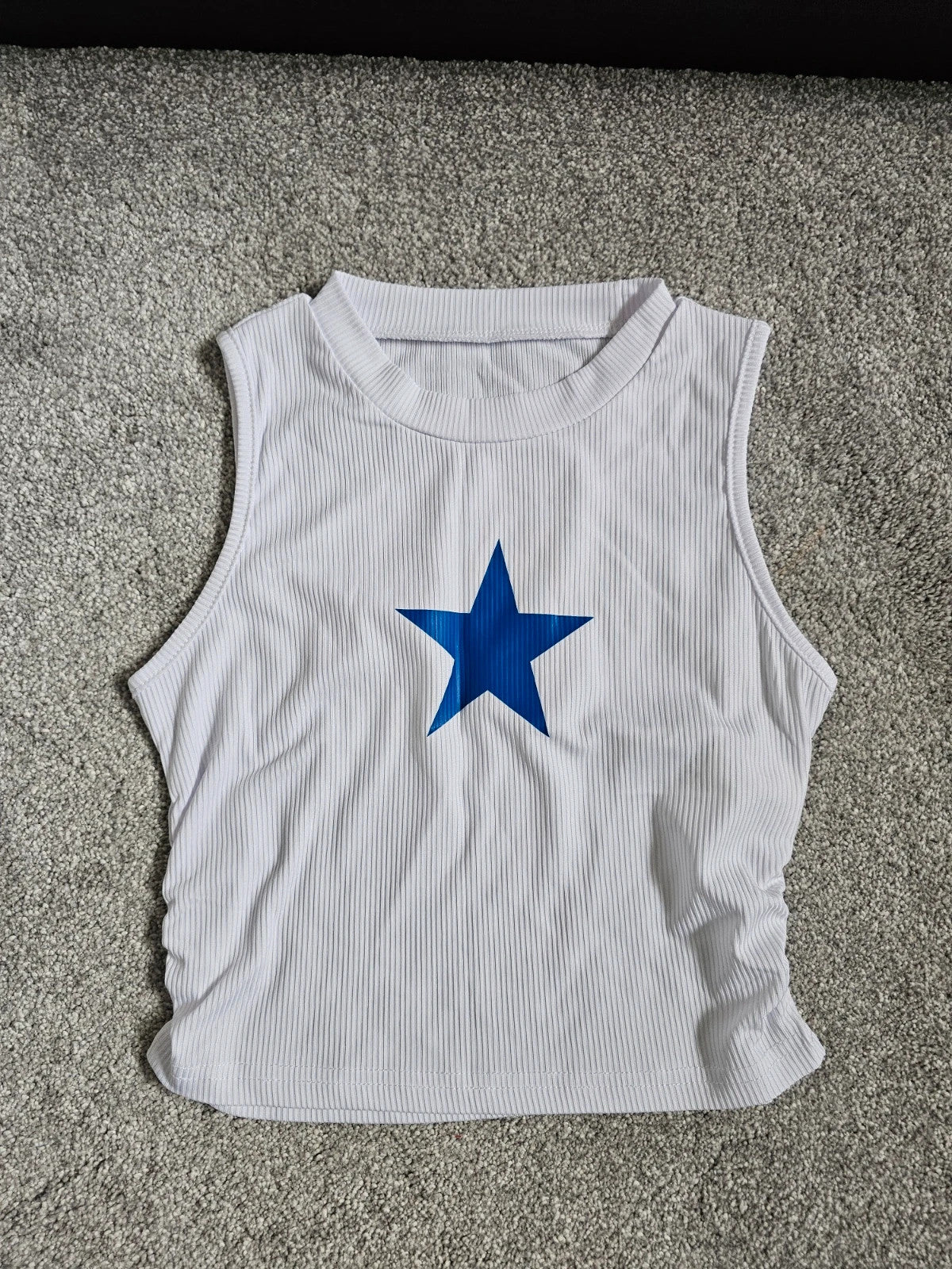 Shein kids girls 9y set star print tank top/T-shirt drawstring pants elastic waist white/blue