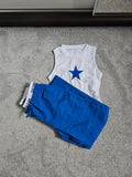 Shein kids girls 9y set star print tank top/T-shirt drawstring pants elastic waist white/blue