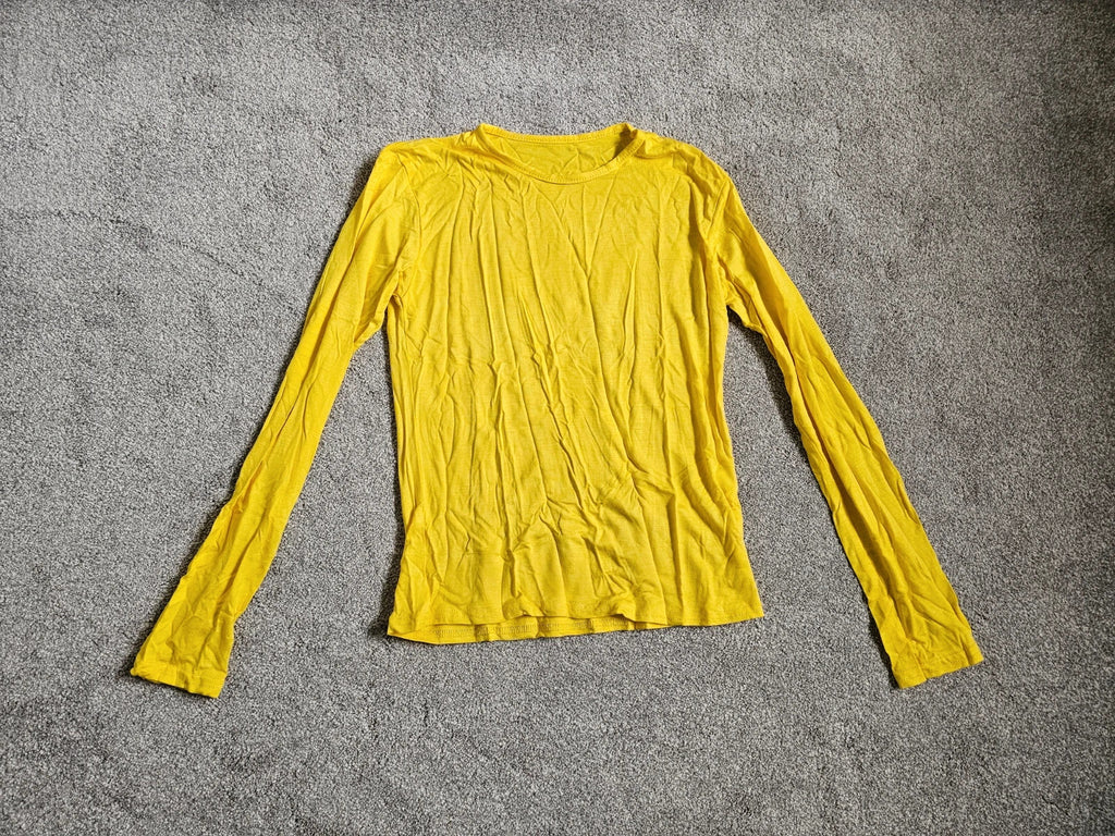 Generic kids girls basic yellow long sleeve top crew neck casual viscose elastane 11/12y