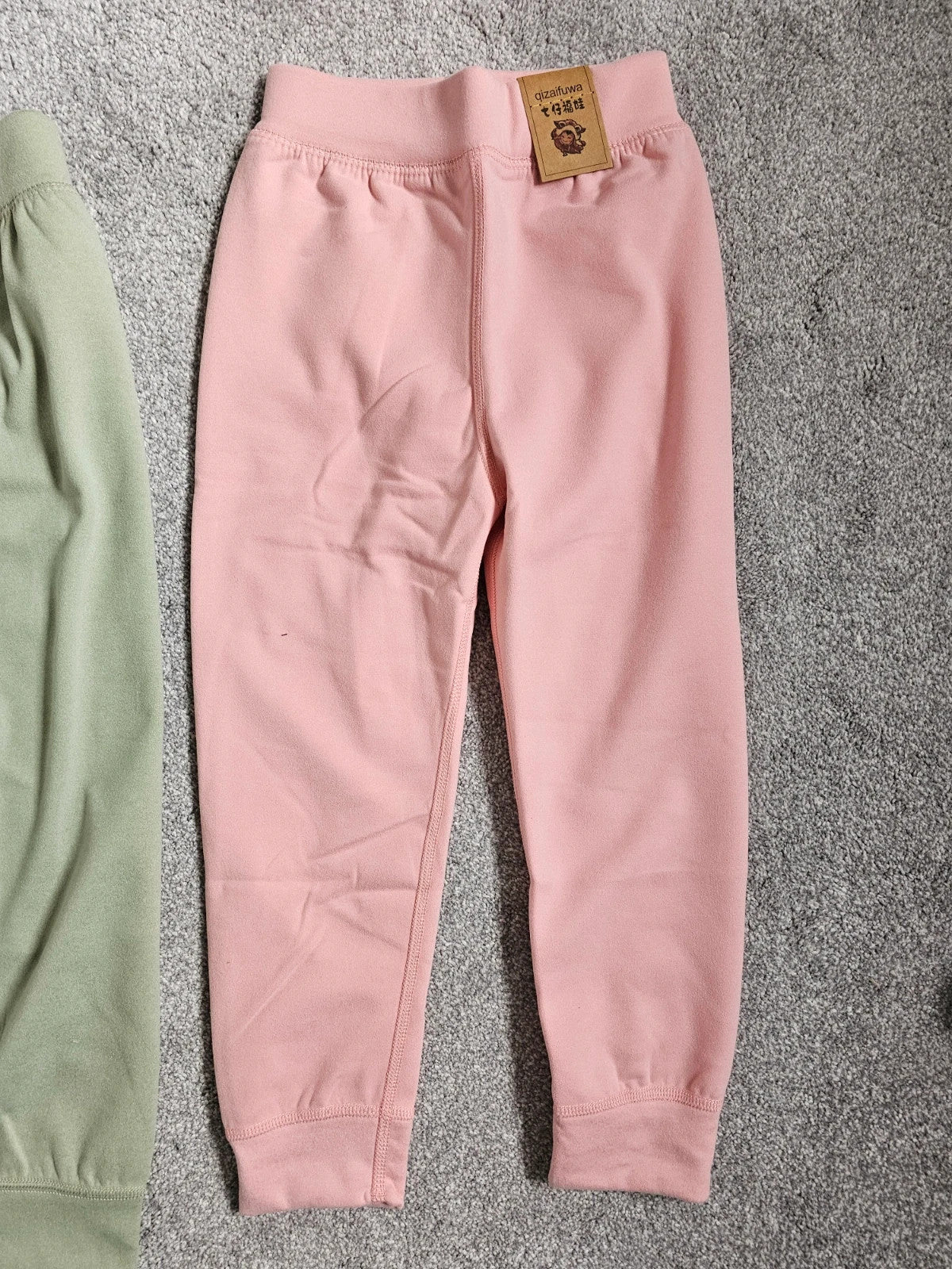 Generic kids girls 5y set of joggers pink/blue/green elastic waist cuff hem casual trousers soft
