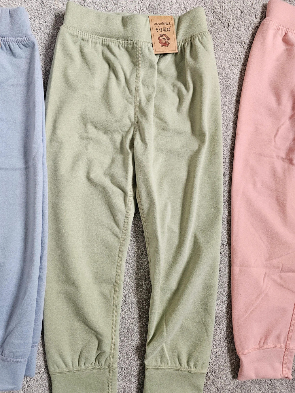 Generic kids girls 5y set of joggers pink/blue/green elastic waist cuff hem casual trousers soft