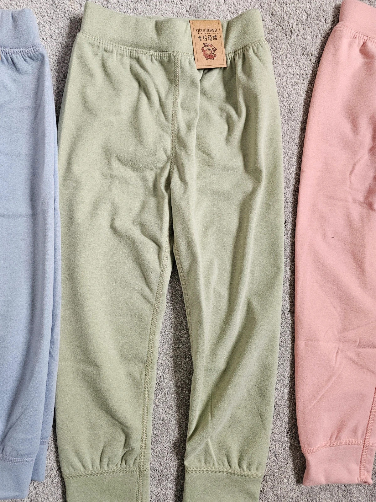 Generic kids girls 5y set of joggers pink/blue/green elastic waist cuff hem casual trousers soft