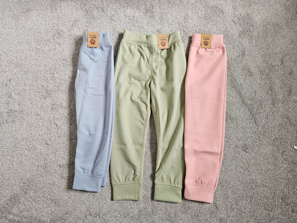 Generic kids girls 5y set of joggers pink/blue/green elastic waist cuff hem casual trousers soft