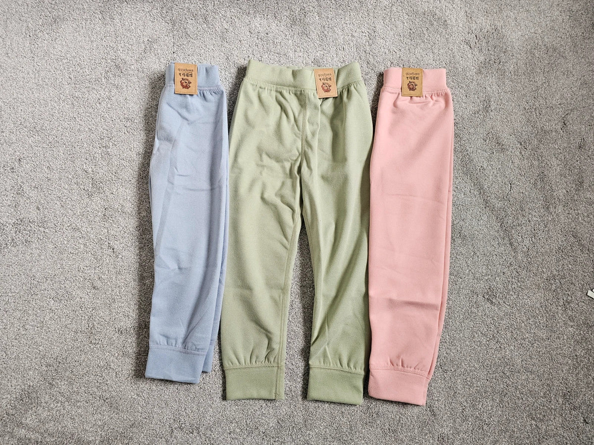 Generic kids girls 5y set of joggers pink/blue/green elastic waist cuff hem casual trousers soft