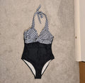 Generic monokini one piece swimsuit women gingham halterneck push up L/12 
beach pool black/white