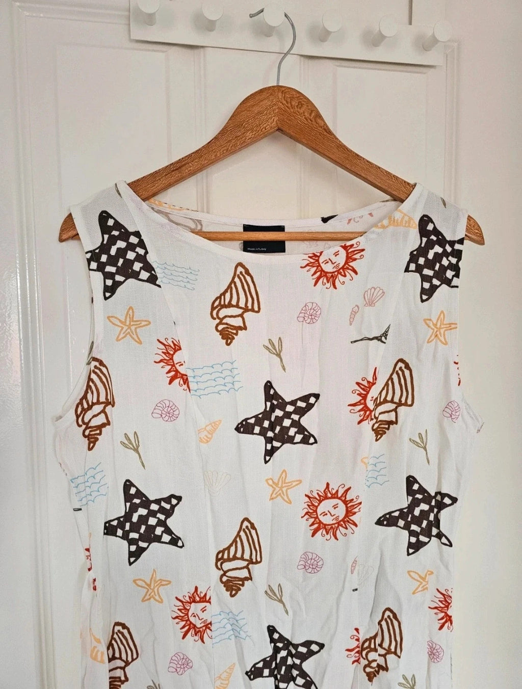 Asos linen blend slash neck mini dress women holiday print belted sleeveless white 2XL/16