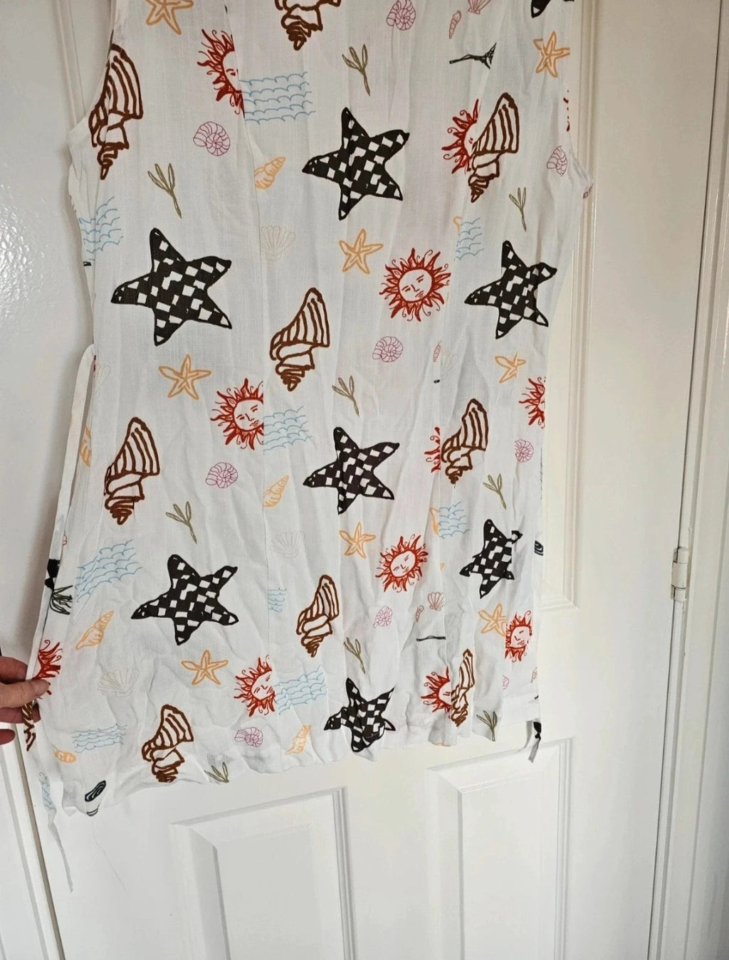 Asos linen blend slash neck mini dress women holiday print belted sleeveless white 2XL/16