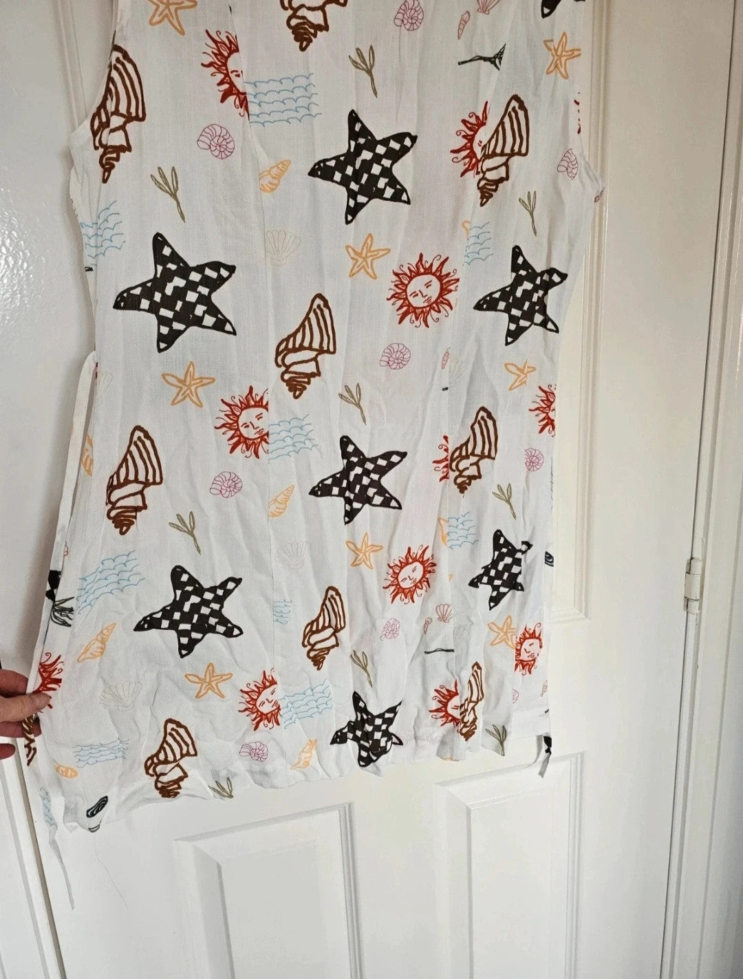 Asos linen blend slash neck mini dress women holiday print belted sleeveless white 2XL/16