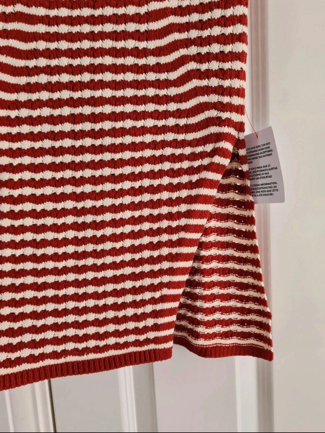 Topshop women knitted stripe bandeau rust/red white sim fit sleeveless top side split cotton XS/4-6