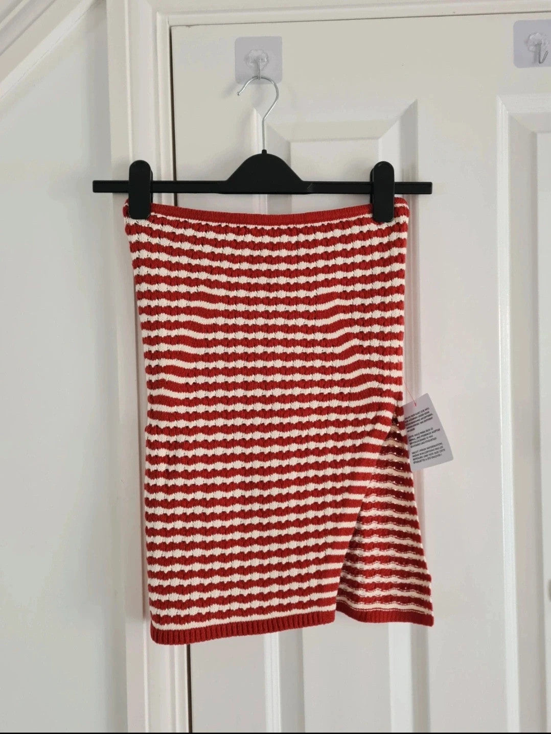 Topshop women knitted stripe bandeau rust/red white sim fit sleeveless top side split cotton XS/4-6