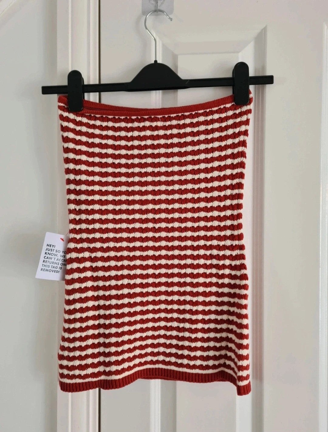 Topshop women knitted stripe bandeau rust/red white sim fit sleeveless top side split cotton XS/4-6